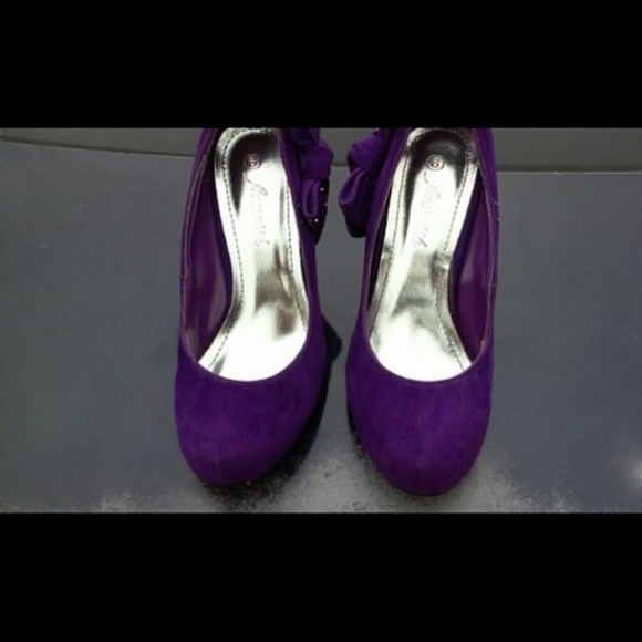 Purple Suede Bow Studded Trim Pumps sz 6 - Picture 4 of 5